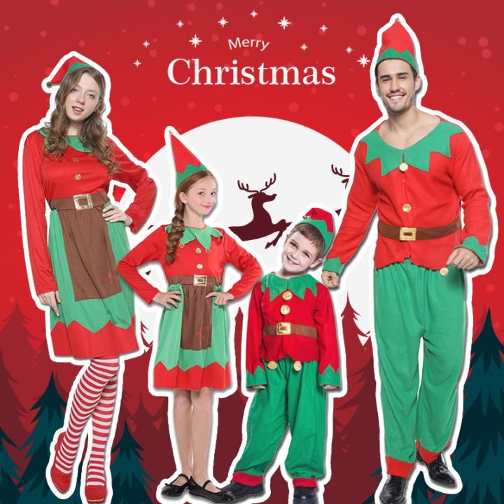 หุ้น-ชุดคริสต์มาสสำหรับครอบครัว-เด็กและผู้ใหญ่คอสเพลย์คริสต์มาสตลกเอลฟ์-ชุดคอสเพลย์แฟนซีปาร์ตี้คริสต์มาสปาร์ตี้ปีใหม่