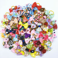 (100 pieceslot) Cute Ribbon Grooming Accessories Handmade Small Dog Cat Hair Bows With Elastic Rubber Band 121 Colors