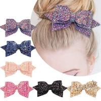 【hot sale】◎ C05 1 PCS 5In Girls Sequins Hair Bow Clips Bling Hairpins Cute Hair Accessories