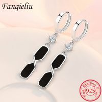 【A dream of stars】 Fanqieliu Black Square Cool Gift Real 925 Sterling Silver Drop Earrings For Women Fashion New Crystal Jewelry FQL21527