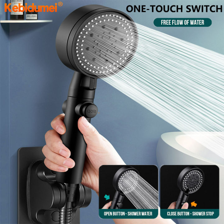 Kebidumei 5 Modes Pressurized Black Shower Head Removable Hand Holder ...