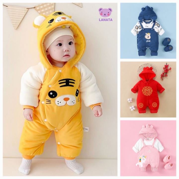 Bodysuit Cho Bé Dài Tay Kèm Mũ Hình Hổ Ấm Áp, Body Nỉ Bông Cho Bé Trai Bé  Gái Mẫu Quần Áo Sơ Sinh Cho Bé 0-12M | Lazada.Vn