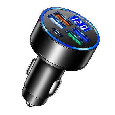 การจัดเก็บขนาดใหญ่รถชาร์จโทรศัพท์ตรวจสอบแรงดันไฟฟ้าชาร์จอย่างรวดเร็ว LED จอแสดงผลดิจิตอล4 USB มินิรถชาร์จโทรศัพท์สำหรับ MP3