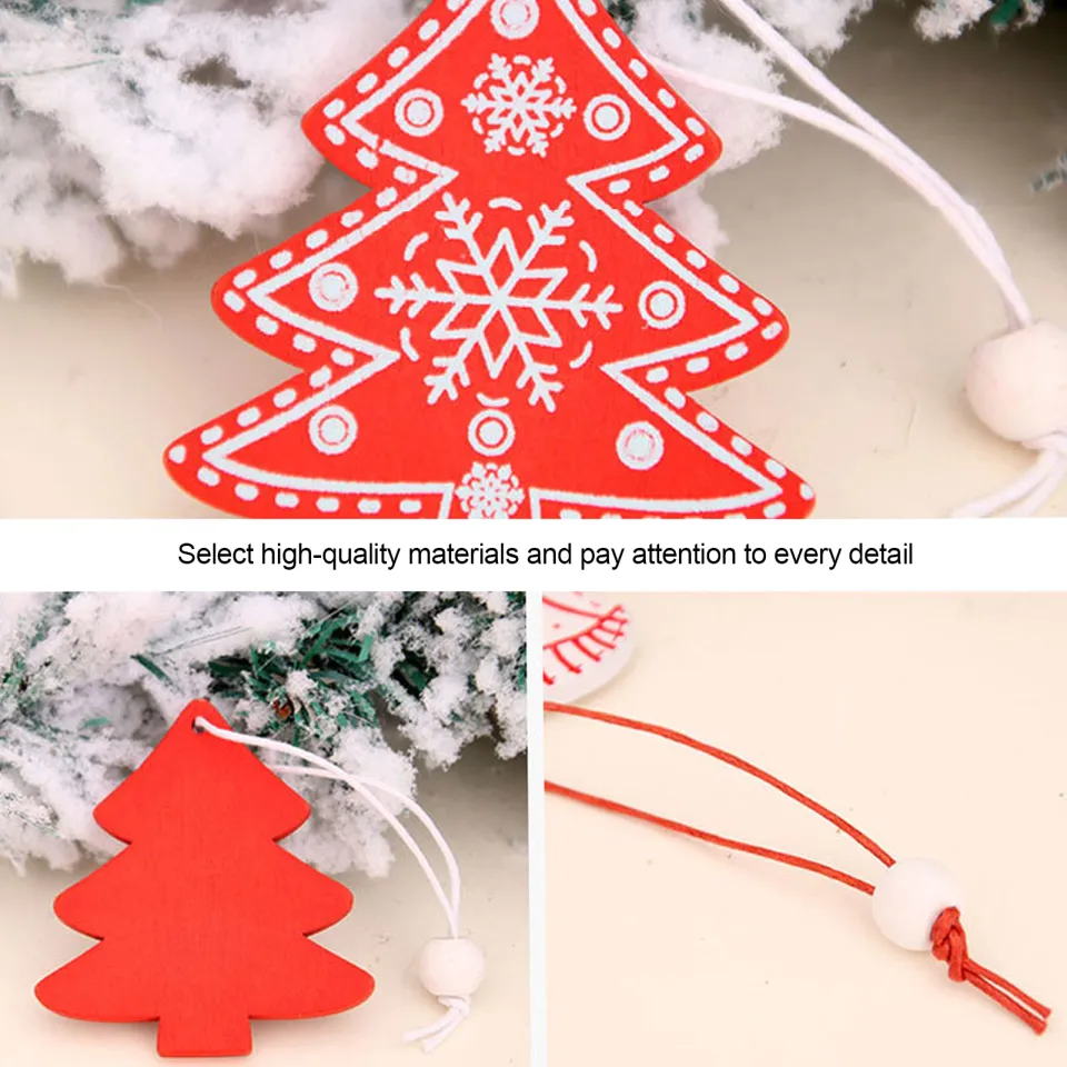 12pcs Wooden Snowflakes Shaped Embellishments Hanging Ornaments for  Christmas Decoration 