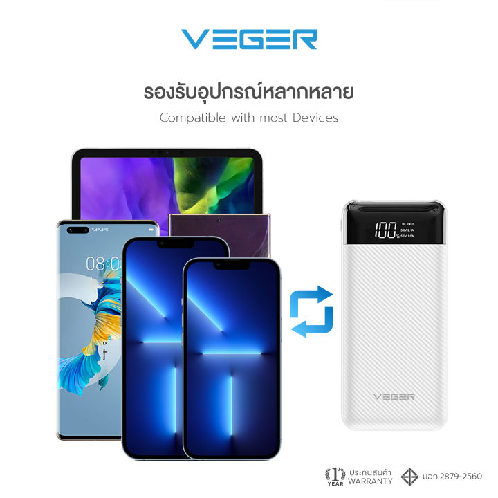 veger-p20-powerbank-20000mah-แบตสำรองลายเคฟล่า-หน้าจอ-led-จ่ายไฟ-output-ช่อง-usb-เท่านั้น-รับประกันสินค้า-1-ปี