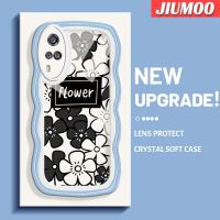 JIUMOO เคสสำหรับ VIVO Y51 Y31 2020 2021 Y51A 2021 Y53s Y33ดอกไม้ธรรมดาลายการ์ตูนแฟชั่นลายคลื่นขอบน่ารักเคสนิ่มกันกระแทกเคสโทรศัพท์โปร่งใสใสกรอบซิลิโคนใส