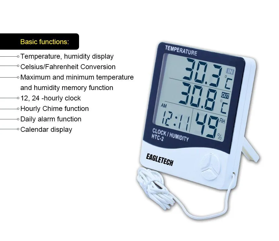 Eagletech HTC-1 Digital LCD Temperature Humidity Meter Clock