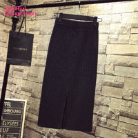 ROK High Waist ถักแฟชั่นสำหรับผู้หญิงกระโปรง Bodycon ยาวปานกลางแบบเรียบง่ายสีทึบลำลองสำหรับสาวๆสี: สีเทาเข้มมีกระเป๋าขนาด: หนึ่งขนาด