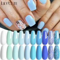 LILYCUTE เจลยาทาเล็บสีฟ้าใส Vernis Long Lasting Gellack Nail Art Manicure Glitter Soak Off UV LED เจลทาเล็บ DIY