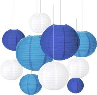 20 Pcs White Blue Paper Chinese Lanterns Ball Asian Hanging Decoration for Indoor Outdoor Wedding New Year Party Baby Baptism