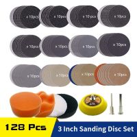 128 Pcs 3 Inch Sandpaper Grit 60-10000 Wet Dry Sanding Disc With Backer Plate Sponge Polishing Pad For Wood Metal Car Grinding Power Sanders