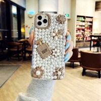 เคสโทรศัพท์ภาพดอกไม้ไข่มุกขวดเพชรส่องแสงเป็นประกายระยิบระยับแว่นตา DIY สำหรับ iPhone 14 13 12 11 Pro Max Mini XR XS Max 6 8 7 Plus + SE 2020เคสกันกระแทก TPU นิ่มประดับพลอยเทียม