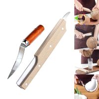 Stainless Steel Coconut Opener Fruit Opener Double Ended Coconut Cutter With Wooden Handle Coconut Shell Knife Kitchen Gadget Graters  Peelers Slicers