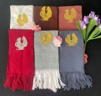 mon scarf မွန်ပုဝါ  สไบมอญ ผ้าพันคอมอญ ขนาด 13*198cm ปักดิ้นเงิน ดิ้นทอง / 908201 mon มอญ