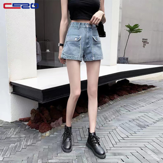 Cesq quần short denim lưng cao ống rộng thời trang mùa hè dành cho nữ - ảnh sản phẩm 1