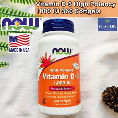 วิตามินดี 3 Vitamin D-3 High Potency 1,000 IU 360 Softgels - Now Foods #D3