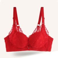 Autumn and Winter New Thickened Cloud Sense Cotton Sexy Lace Small Chest Gathered Without Steel Ring Bra Sliding Cup Bra