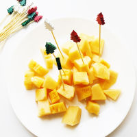 100PCS Food Picks Bamboo Fruit Forks Christmas Kitchen Party Decorations Dessert Cake Picks Vegetable Sticks Cocktail Toothpicks