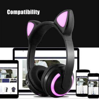 หูฟังสวมศีรษะ ABS หูแมว5.0ตัวใช้ได้กับหูฟังไร้สายบลูทูธและไมโครโฟนสำหรับเด็ก