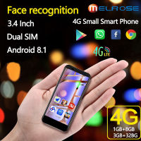 Melrose 2019 สมาร์ทโฟน 4G LTE 3.4 นิ้ว Super Mini Telefone 3GB 32GB Dual card 1245mAh Android 8.1 Face ID WIFI Googles Play โทรศัพท์มือถือ