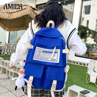 AMILA Tas Ransel Anak Perempuan น้ำหนักเบาแบรนด์น้ำขึ้นน้ำลงอเนกประสงค์ฉบับภาษาเกาหลีสไตล์ Ins กระเป๋านักเรียนเรียบง่าย