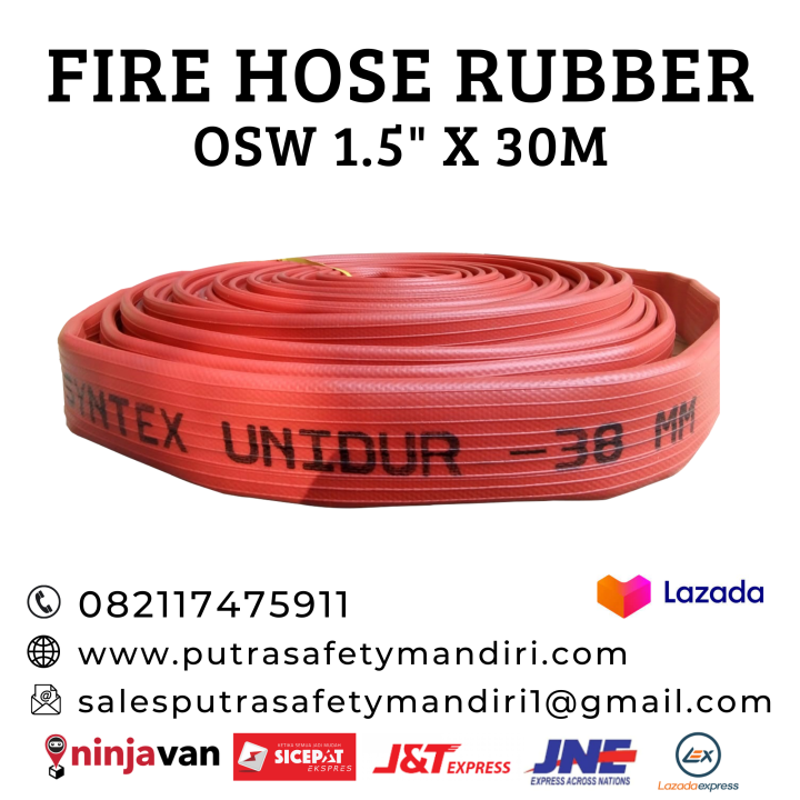 FIRE HOSE RUBBER OSW SYNTEX UNIDUR 1.5 INCH X 30 METER 18 BAR COUPLING ...