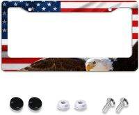 กรอบป้ายทะเบียน Eagle American Flag Tag Decor อลูมิเนียมโลหะสำหรับ US Canada Standard Auto Vehicle Accessories 12X6 Inch