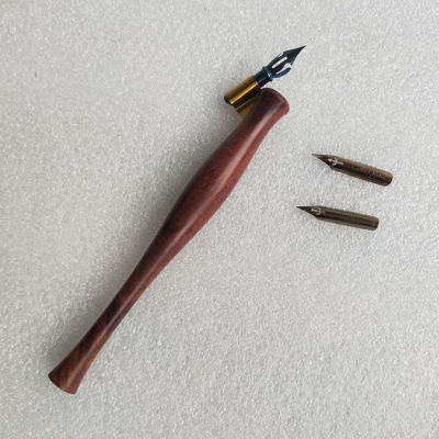 Handmade Solid Wood Oblique Calligraphy Copperplate Script Antique Dip Pen Set with 1 Pen Holder 3 Nibs Dip Pens