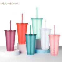 【jw】☍  480/700ML Flash Bottle With Straws Lid Plastic Reusable Personalized Drinkware Drinking Cup Gifts