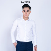 Áo sơ mi dài tay nam Sợi Tre SANTINO màu trắng không túi, form ôm thoáng mát, trẻ trung, thân thiện môi trường AMDM101