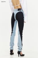 【YD】 Fashion Patchwork Colorblock Womens Jeans Waist Straight Denim Pants Female 2023