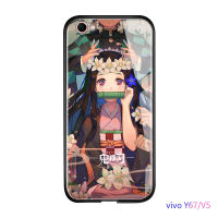 UCUC เคสโทรศัพท์เคสสำหรับVivo Y67 V5 V5 Lite V5SเคสมือถือกันกระแทกAnime Demon Slayer Nezuko Glossyกระจกเทมเปอร์พร้อมฮาร์ดไดรฟ์ที่ทนทานฝาครอบ