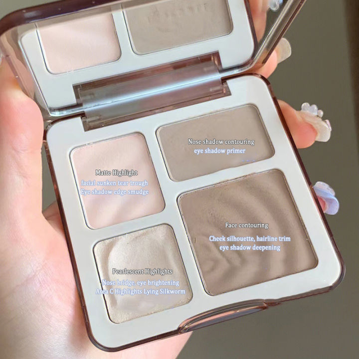 four-color-highlighter-contour-palette-3d-แต่งหน้า-bronzer-matte-contour-powder-rose-blush-highgloss-palette-เครื่องสำอาง