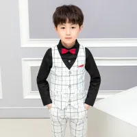 [COD] and summer boys plaid vest suit flower girl dress two-piece childrens student performance