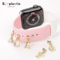 Symplectic A-Z Letter Charms For Apple Watch Sport Band Decoration Ring Sets for Samsung Watch Silicone Strap Jewelry Accessorie