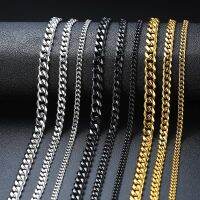 《 DTOU Fashion 》 Yobest 18 70ซม. สร้อยคอสแตนเลสสำหรับผู้ชายผู้หญิง Curb Cuban Link Chain Chokers Vintage Black Gold Tone Solid โลหะเครื่องประดับ