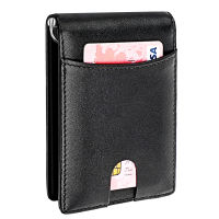 Genuine Leather Carbon Fiber Small Money Clip Wallet For Men RFID Blocking ID Card Cae Cash Holder Slim Male Purse Metal Clamp