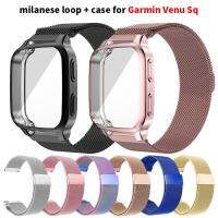 สำหรับ Garmin Venu Sq/Sq เพลง Milanese Loop พร้อมเคส,สายโลหะสแตนเลสแม่เหล็ก + เคส