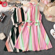 PatPat Kid Girl Dress Stripe Belted Halter Dress Summer Dress For Kid Girl