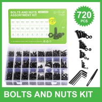 720 PCS Socket Screws Assortment Kit M2 M3 M4 M5 Black 10.9/12.9 Carbon Steel Round Flat Bolts Hex Nuts Gasket Washers Tool Box Screw Nut Drivers