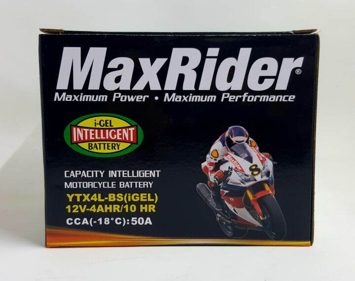 MaxRider YTX4L-BS (IGEL) Gel Type Motorcycle Battery Maintenance Free ...