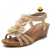 VRAIEMODE Retro Wedge Sandals Mid-Heel Bohemian Women S Sandals Lightweight Roman Shoes Embroidery Flowers Sandals