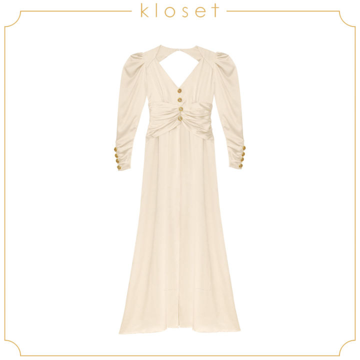 kloset-puff-sleeve-maxi-dress-pf21-d007-ชุดเดรส-ชุดเดรสแขนยาว-ชุดเดรสยาว-ชุดเดรสผ้าพื้น-ชุดเดรสแฟชั่น