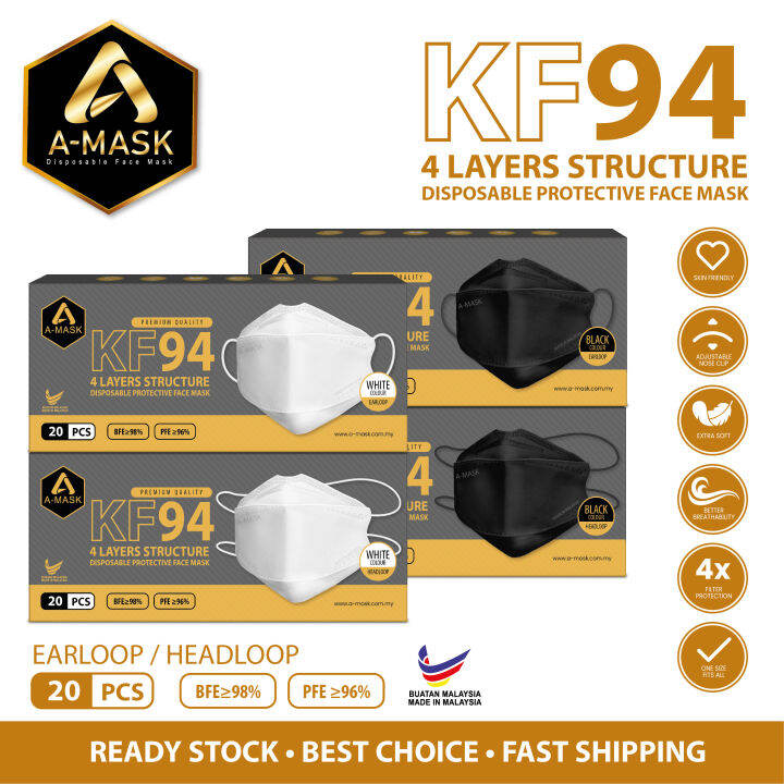 【𝐒𝐈𝐑𝐈𝐌 𝐂𝐄𝐑𝐓𝐈𝐅𝐈𝐄𝐃】AMask KF94 4 Layers Face Mask Earloop And Headloop