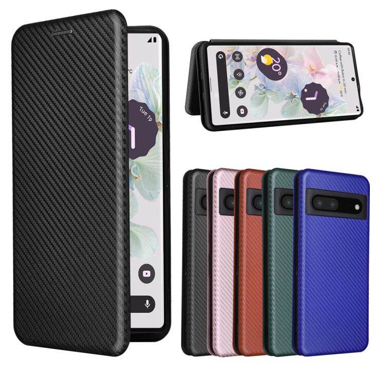 spot-goods66-สำหรับ-google-pixel-7-7a-เคสแบบฝาพับหรูหราผิวคาร์บอนไฟเบอร์ดูดซับแม่เหล็ก-pixel7กระเป๋าโทรศัพท์