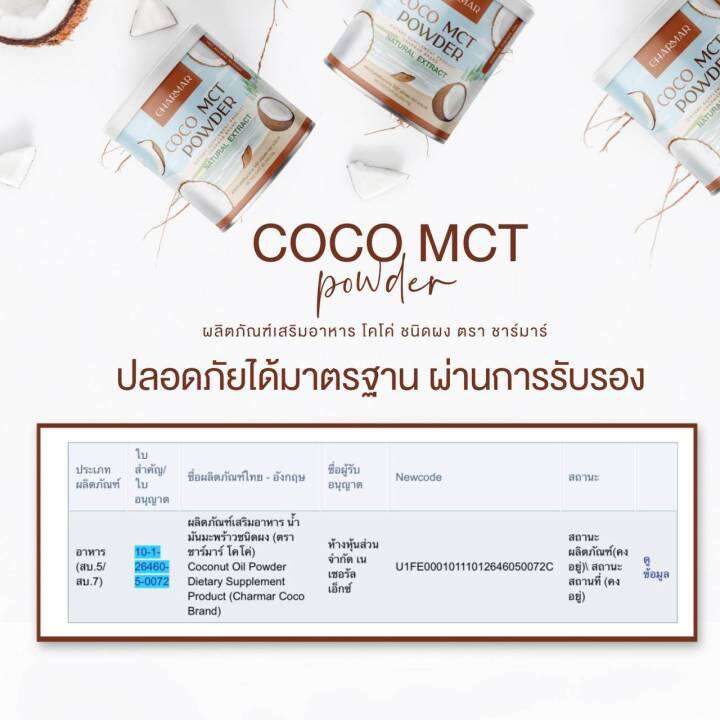 2-ฟรี-2-คุม-หิว-อิ่ม-นาน-coco-mct-naturat-extract-ผลิตภัณฑ์เสริมอาหาร-โคโค่-ชนิดผง-ชาร์มาร์-charmar-ผงมะพร้าว-น้ำมันมะพร้าวสกัดเย็น