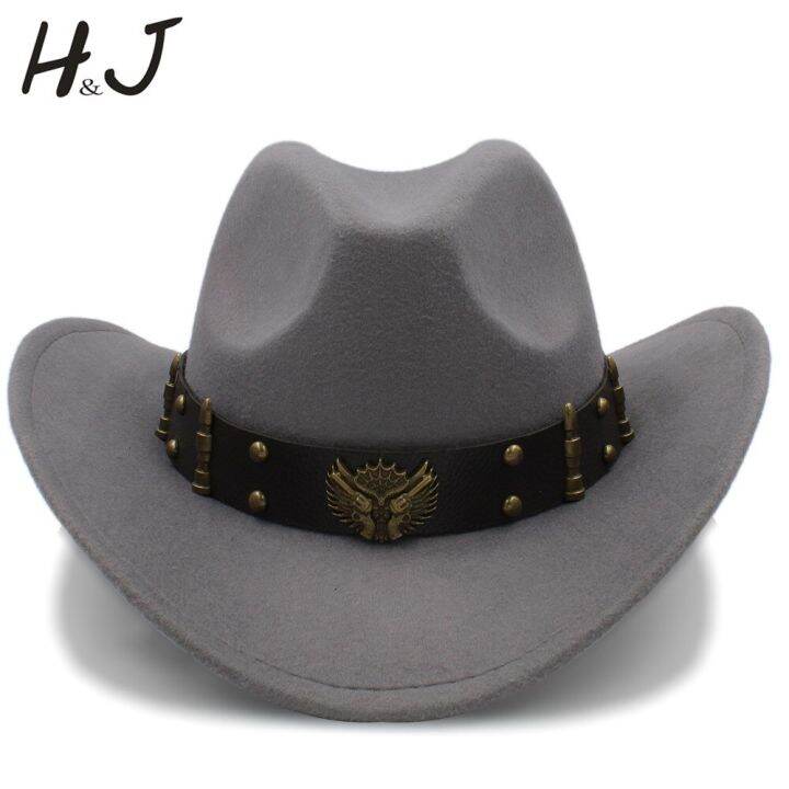 wome-men-black-wool-chapeu-western-cowboy-hat-gentleman-jazz-sombrero-hombre-cap-หมวก-dad-cowgirl-ขนาด-56-58-ซม