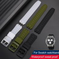 [HOT CHALIUIUILILXWE 607] สำหรับ Swatch สายรัดนาฬิกาซิลิโคนกันน้ำหัวเข็มขัดเข็มซิลิโคนสีดำสีเขียวสีขาวขนาด19มม. สายนาฬิกา