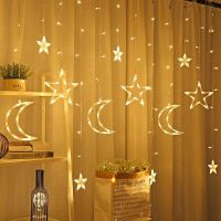 LED Icicle Star Moon Lamp Fairy Curtain String Lights Garland Christmas Lights Decor for Room Home Wedding Party Window Decor Fairy Lights