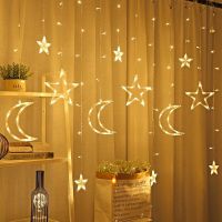 ZZOOI LED Icicle Star Moon Lamp Fairy Curtain String Lights Garland Christmas Lights Decor for Room Home Wedding Party Window Decor